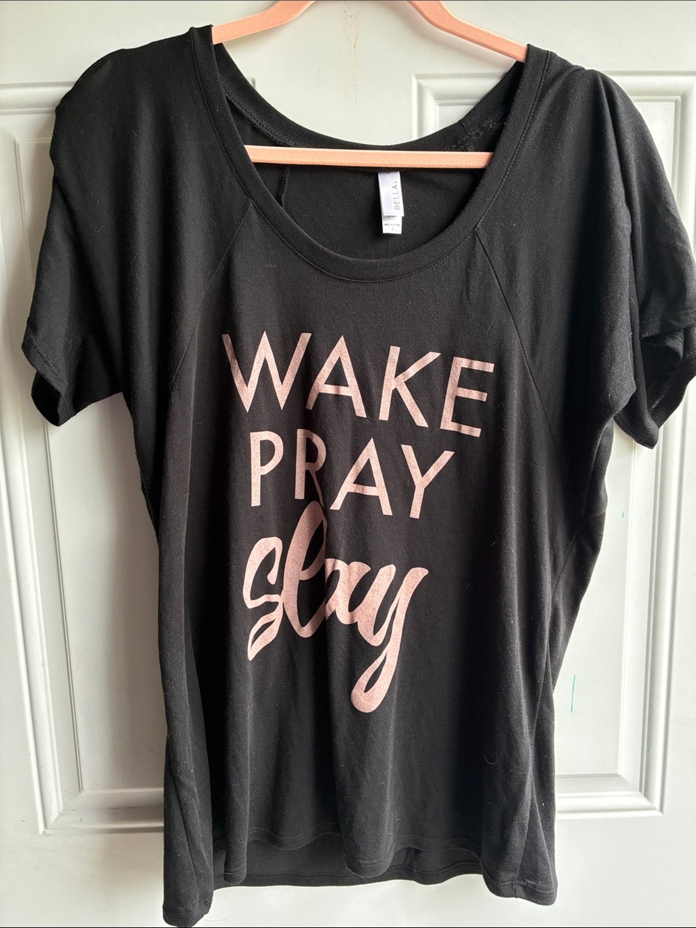 Bella Black Short-Sleeve Tee with Pink Script